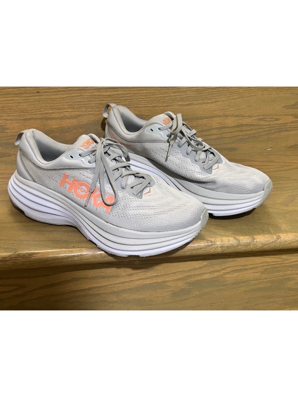 HOKA Bondi 8 Women’s Size 11 Wide Gray Coral Running Walking Shoes 1127954